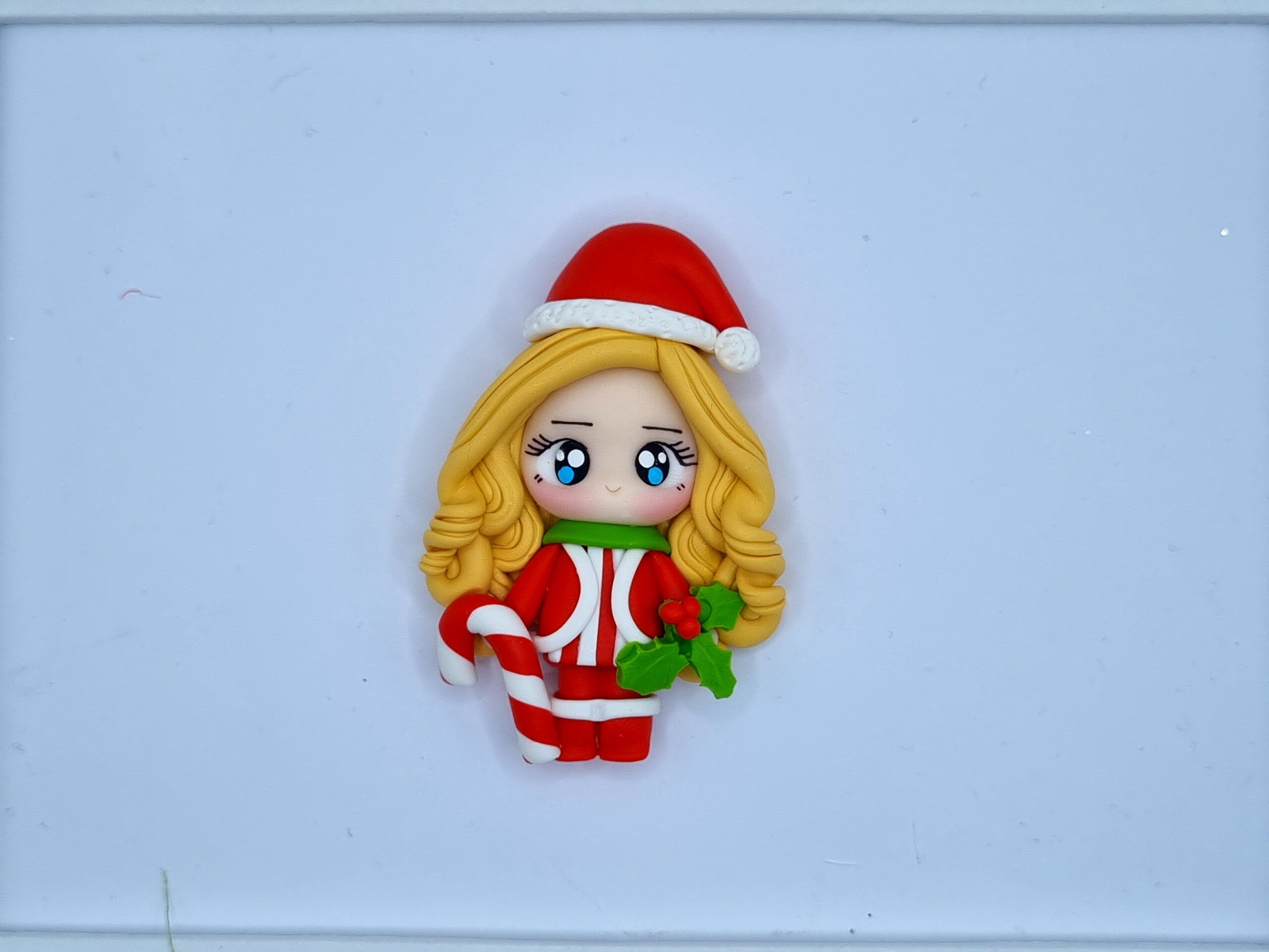CUTE CHRISTMAS LITTLE GIRL WITH BLONDE HAIR-EMBELLISHMENT CLAY BOW CENTRE (WITH FLAT BACK) - Image 2